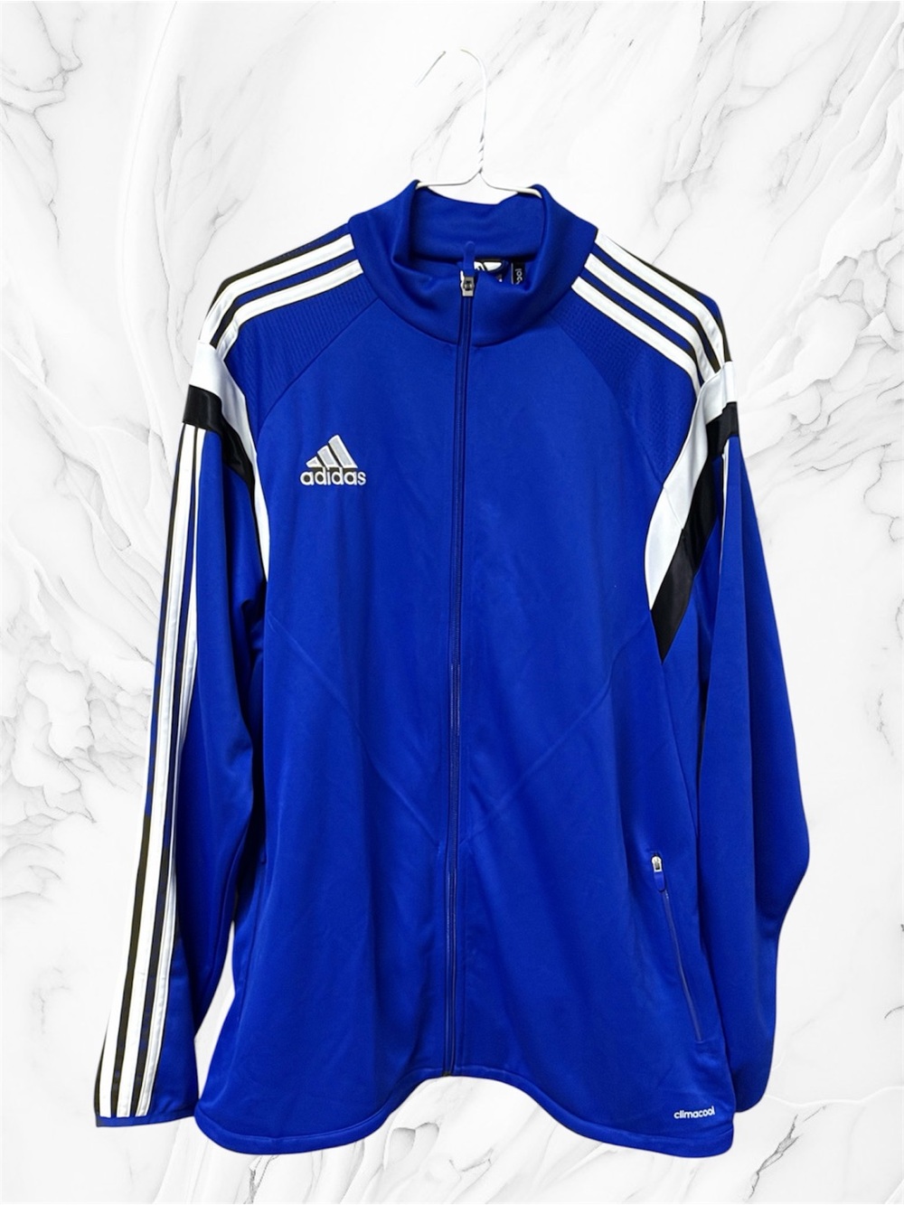 adidas Royal Blue Full-Zip Track Jacket with White & Black Stripes US size large
